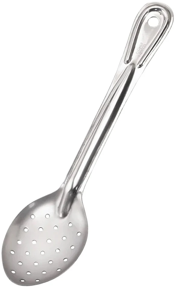 Browne 572112 Conventional Medium Gauge Stainless Steel Perforated Serving Spoon with Reinforced Grooved Handle 11"