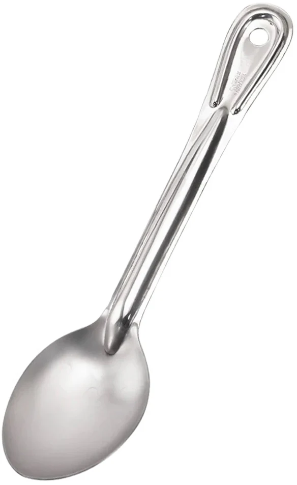 Browne 572111 Conventional Medium Gauge Stainless Steel Solid Serving Spoon with Reinforced Grooved Handle 11"