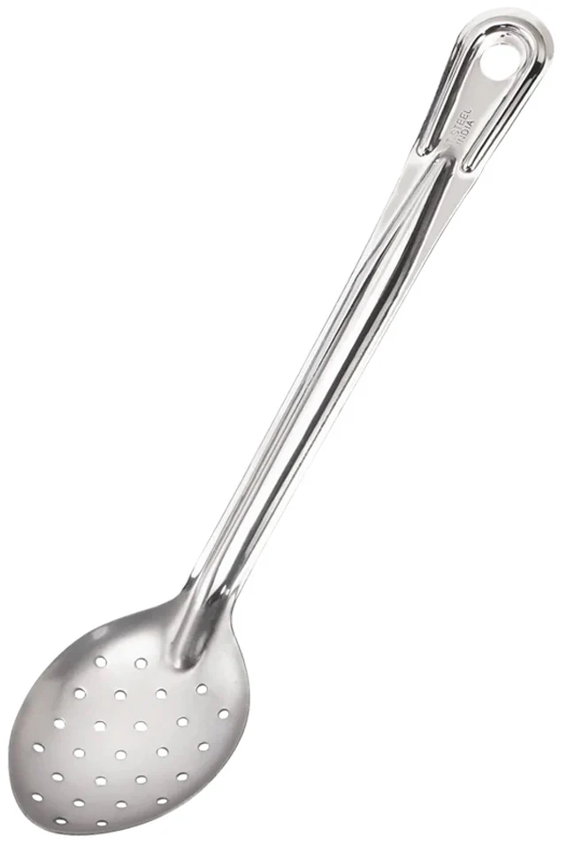 Browne 2762 Conventional Heavy Gauge Stainless Steel Perforated Serving Spoon with Reinforced Grooved Handle 13"