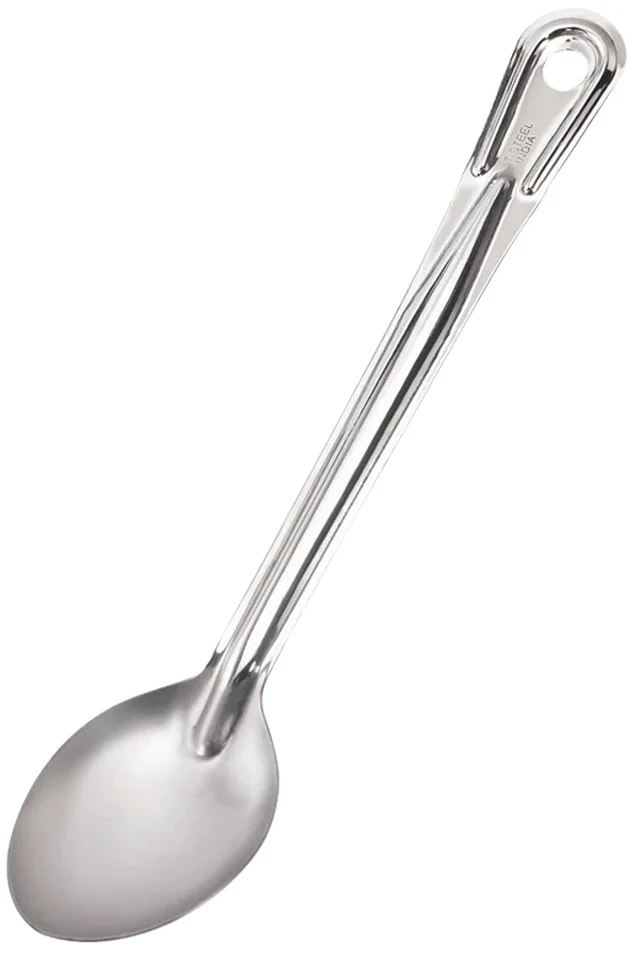 Browne 2760 Conventional Heavy Gauge Stainless Steel Solid Serving Spoon with Reinforced Grooved Handle 13"