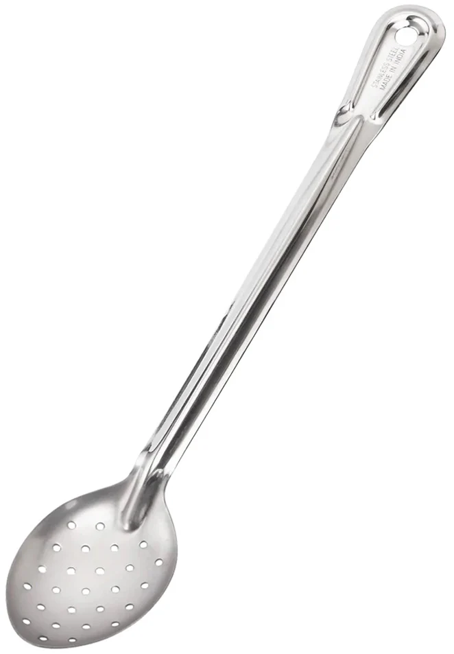 Browne 2772 Conventional Heavy Gauge Stainless Steel Perforated Serving Spoon with Reinforced Grooved Handle 15"