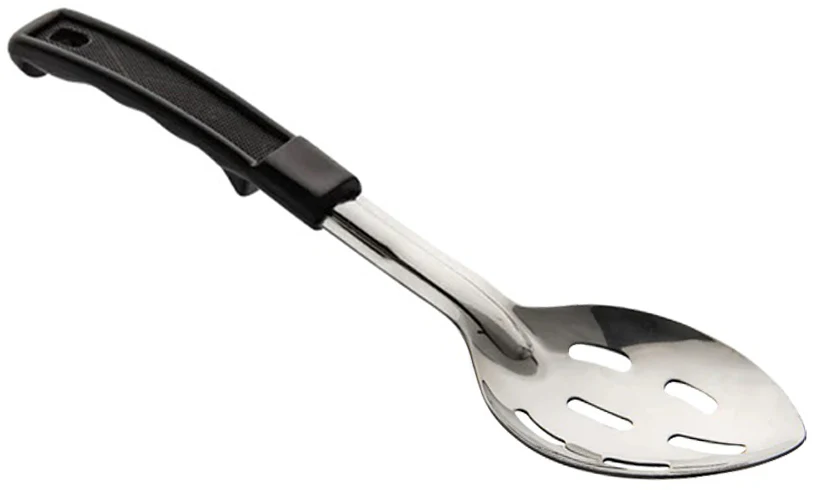 Browne 572313 Heavy Gauge Stainless Steel Slotted Serving Spoon with Black Plastic Handle 11"