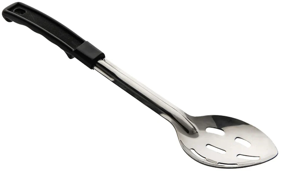 Browne 572333 Heavy Gauge Stainless Steel Slotted Serving Spoon with Black Plastic Handle 13"