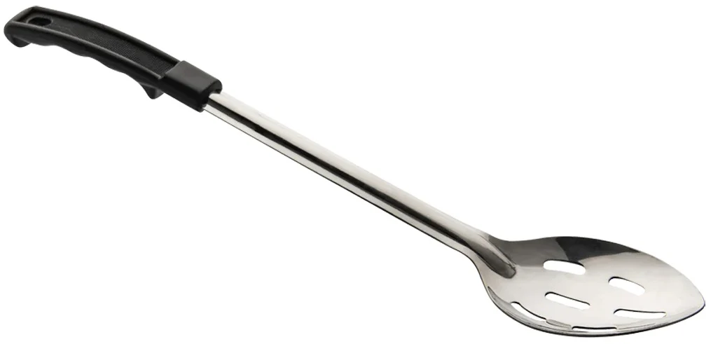 Browne 572353 Heavy Gauge Stainless Steel Slotted Serving Spoon with Black Plastic Handle 15"
