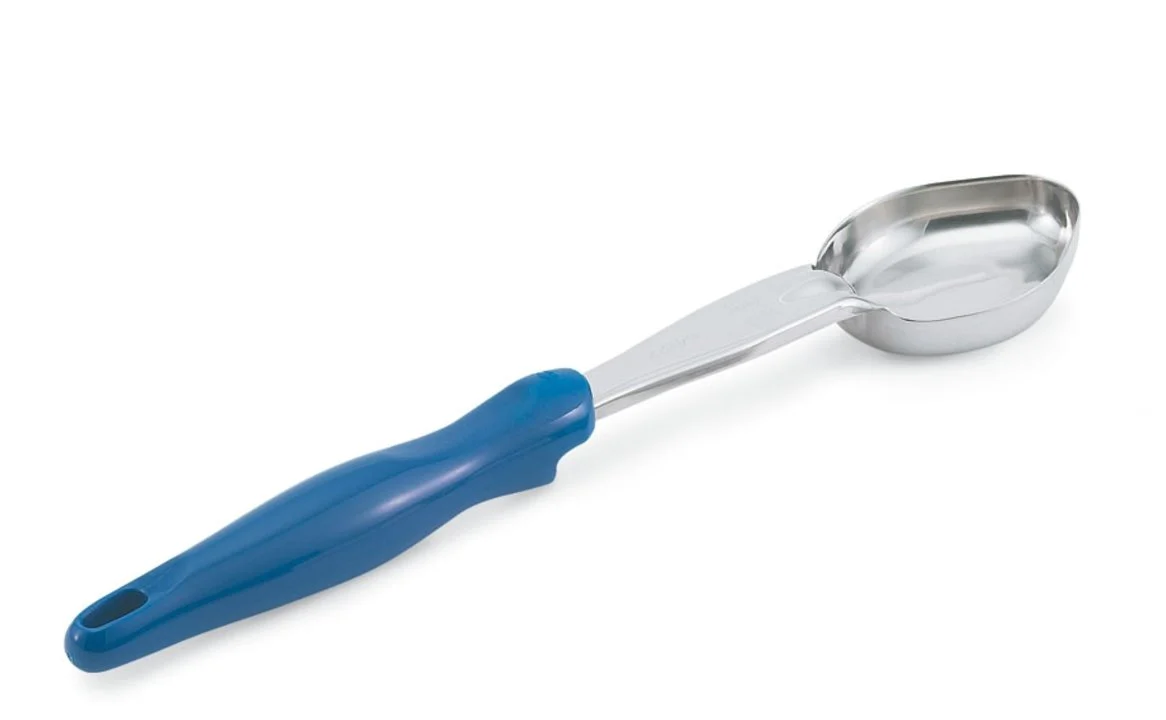 Vollrath 6412230 Jacob's Pride Color-Coded One-Piece Heavy-Duty Stainless Steel Solid Oval Spoodle Food Portioner with Blue Nylon Handle 2 oz.
