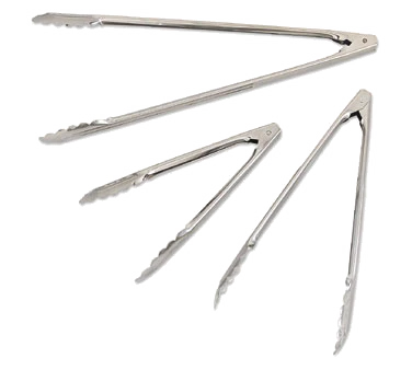 Browne 57548 2-Piece Stainless Steel Scalloped Utility Tongs 12" - Image 2