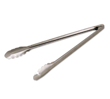 Browne 4513 2-Piece Stainless Steel Scalloped Utility Tongs 16" - Image 2