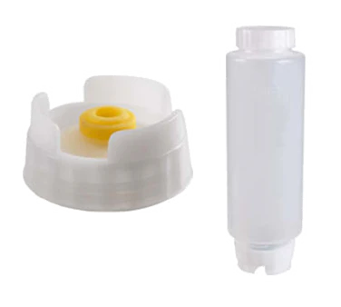 FMP 280-1805 Multi-Purpose Double-Ended FIFO Squeeze Bottle with (1) Label Cap & (1) Dispensing Cap - 16 oz. - Wide Mouth - Image 2