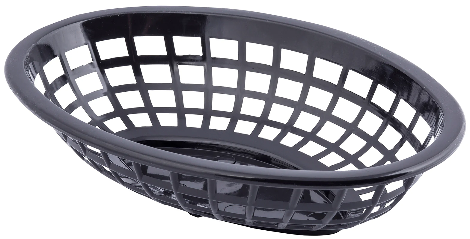 TableCraft 1071BK Side Order Plastic Oval Basket 8" x 5-1/4" x 2" - Black - 12/Case - Image 2