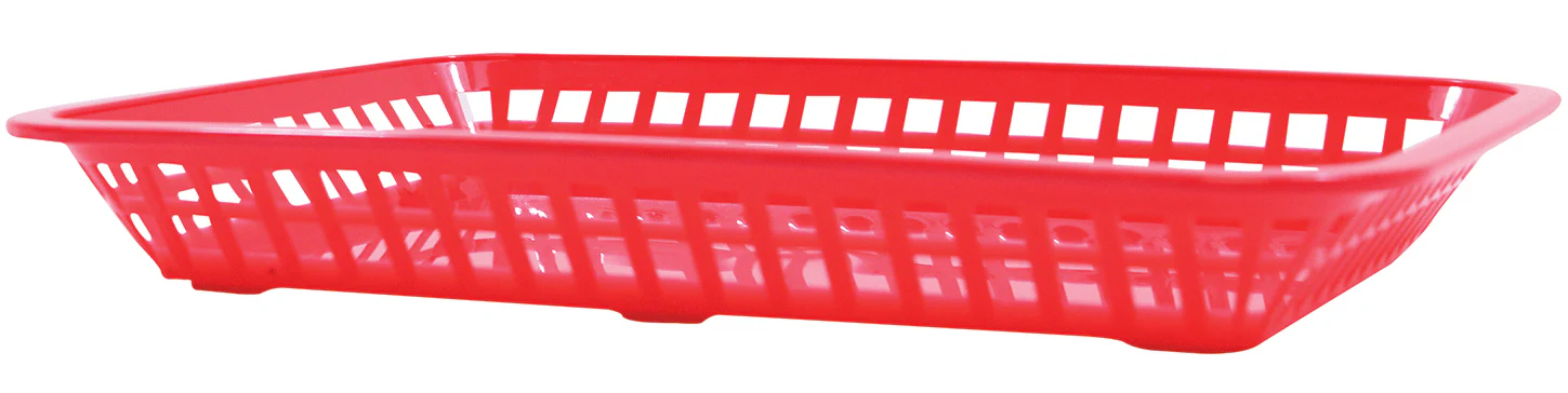 TableCraft 1079R Mas Grande Plastic Rectangular Platter Basket 11-3/4" x 8-1/2" - Red - 12/Case - Image 2