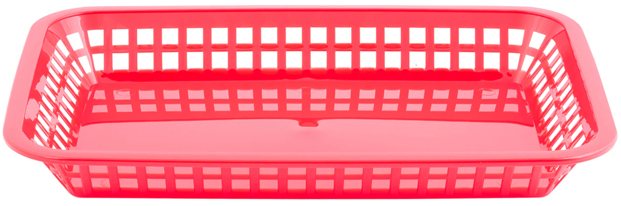 TableCraft 1079R Mas Grande Plastic Rectangular Platter Basket 11-3/4" x 8-1/2" - Red - 12/Case - Image 4