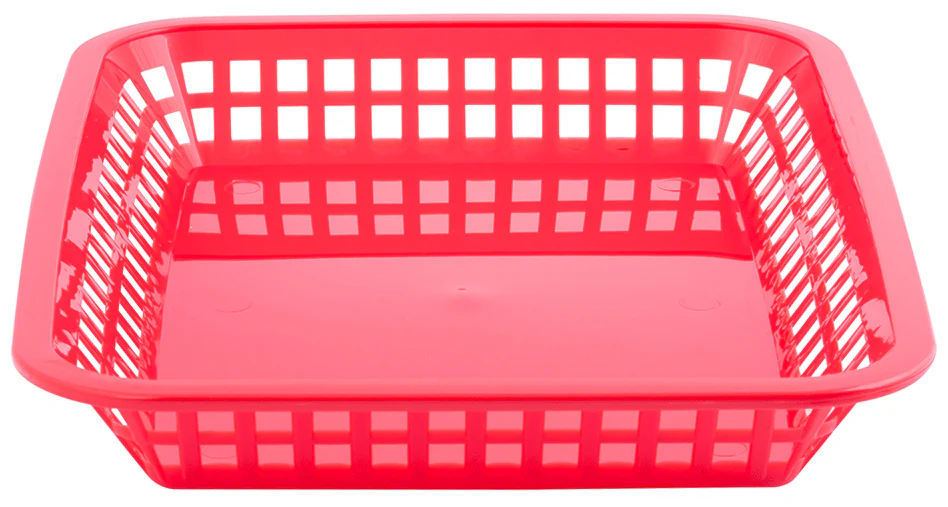 TableCraft 1079R Mas Grande Plastic Rectangular Platter Basket 11-3/4" x 8-1/2" - Red - 12/Case - Image 5
