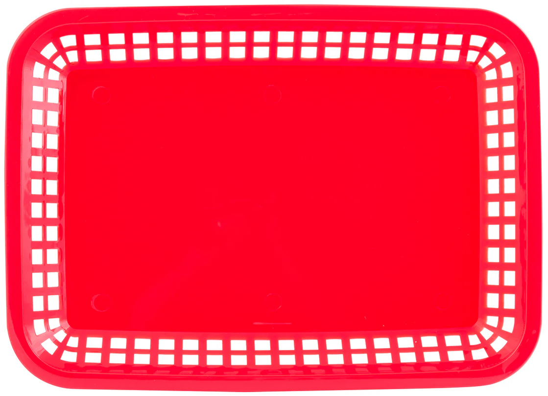 TableCraft 1079R Mas Grande Plastic Rectangular Platter Basket 11-3/4" x 8-1/2" - Red - 12/Case - Image 6