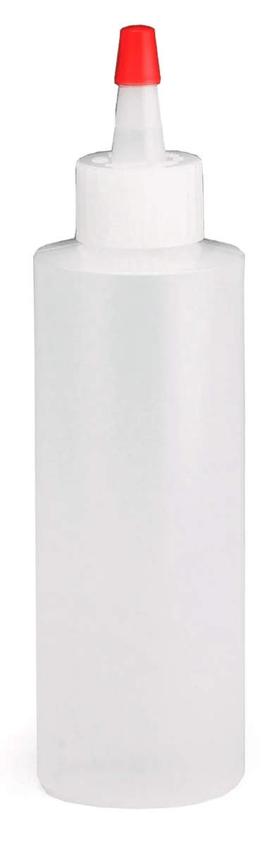 TableCraft 1104 Chef's Polyethylene Squeeze Bottle with Natural Cone Tip and Red Cap 4 oz. - Clear - 24/Case