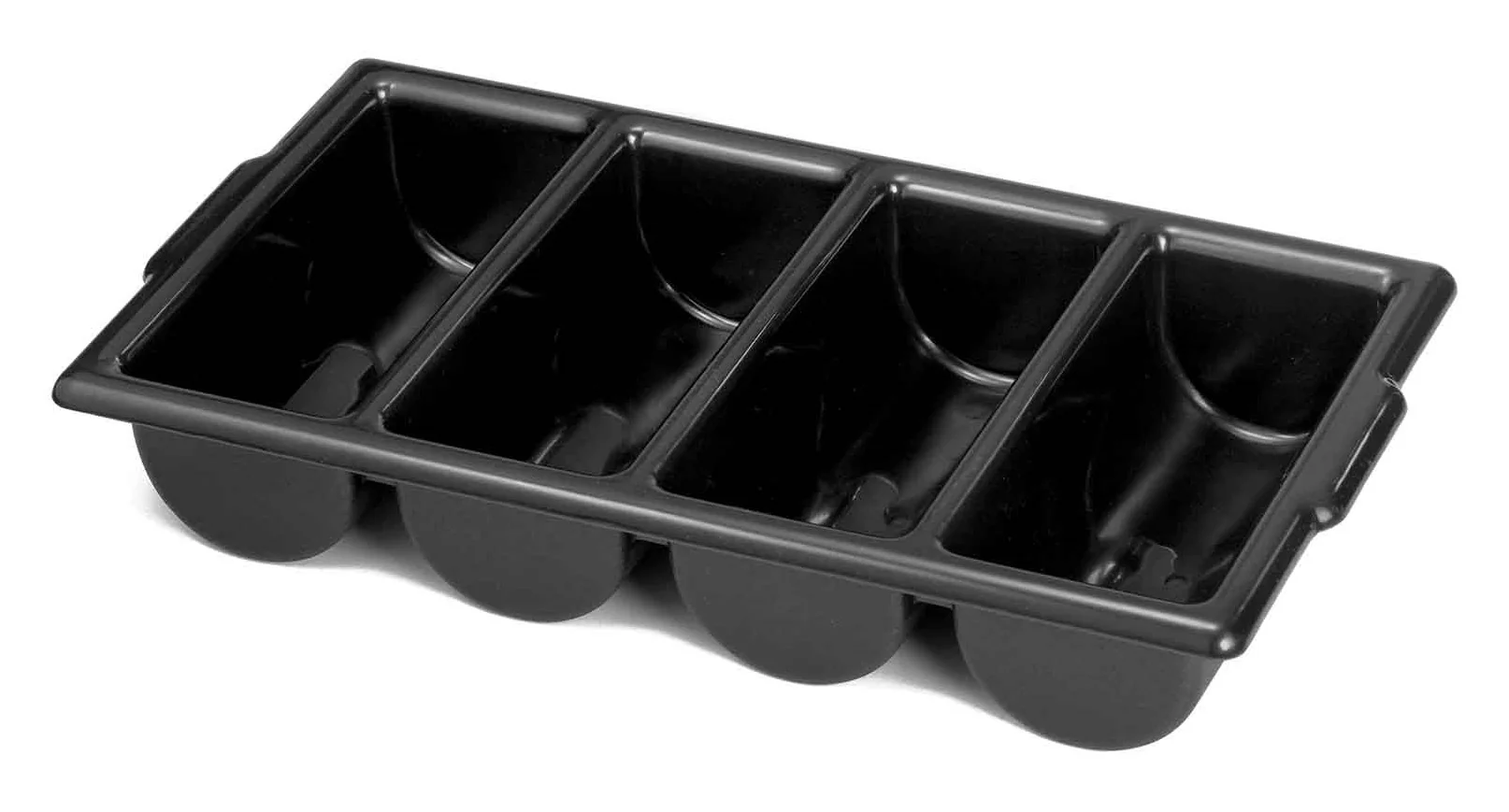 TableCraft 1524B Polyethylene 4-Compartment Cutlery Bin 21-5/8" x 12" x 3-3/4" - Black