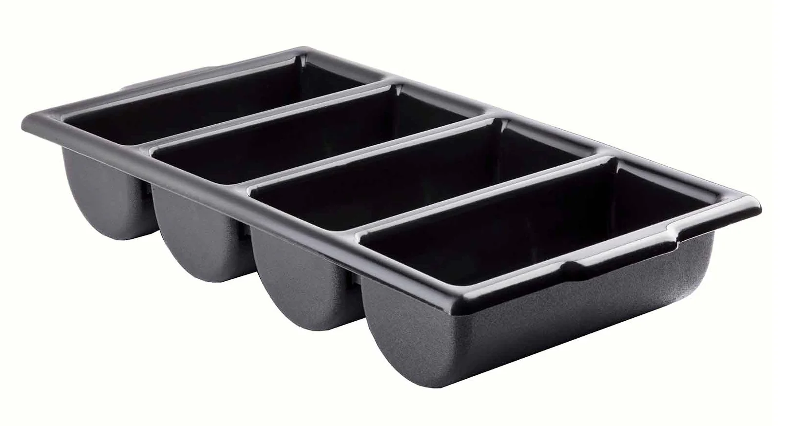 TableCraft 1524B Polyethylene 4-Compartment Cutlery Bin 21-5/8" x 12" x 3-3/4" - Black - Image 4