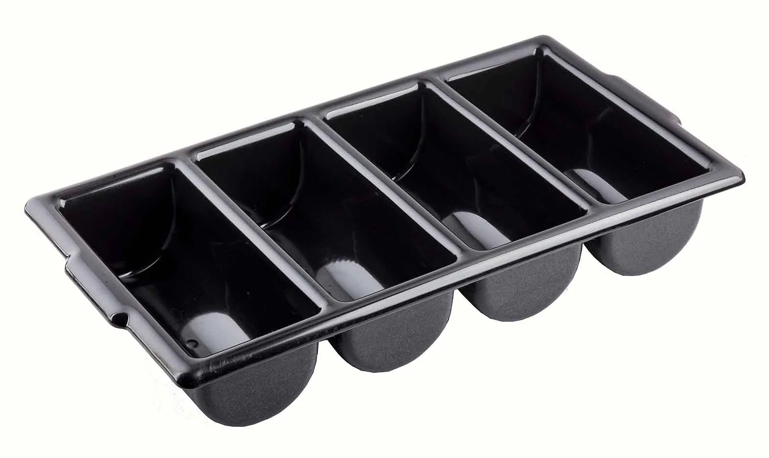 TableCraft 1524B Polyethylene 4-Compartment Cutlery Bin 21-5/8" x 12" x 3-3/4" - Black - Image 5