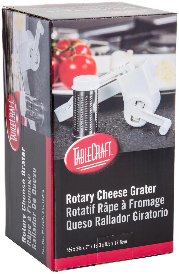 TableCraft 174 Plastic Manual Rotary Cheese Grater with Stainless Steel Drum 7" - White - Image 14