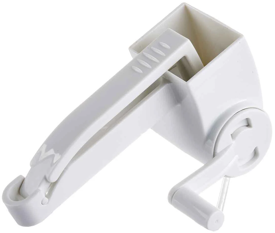 TableCraft 174 Plastic Manual Rotary Cheese Grater with Stainless Steel Drum 7" - White - Image 3