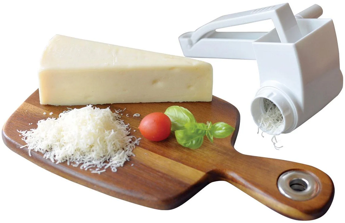 TableCraft 174 Plastic Manual Rotary Cheese Grater with Stainless Steel Drum 7" - White - Image 9