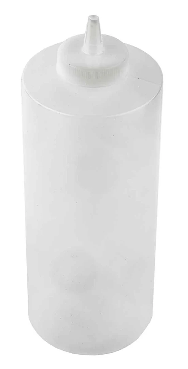 TableCraft 233C Polyethylene Squeeze Bottle with Natural Wide Cone Tip and 38 mm Opening 32 oz. - Clear - Image 2