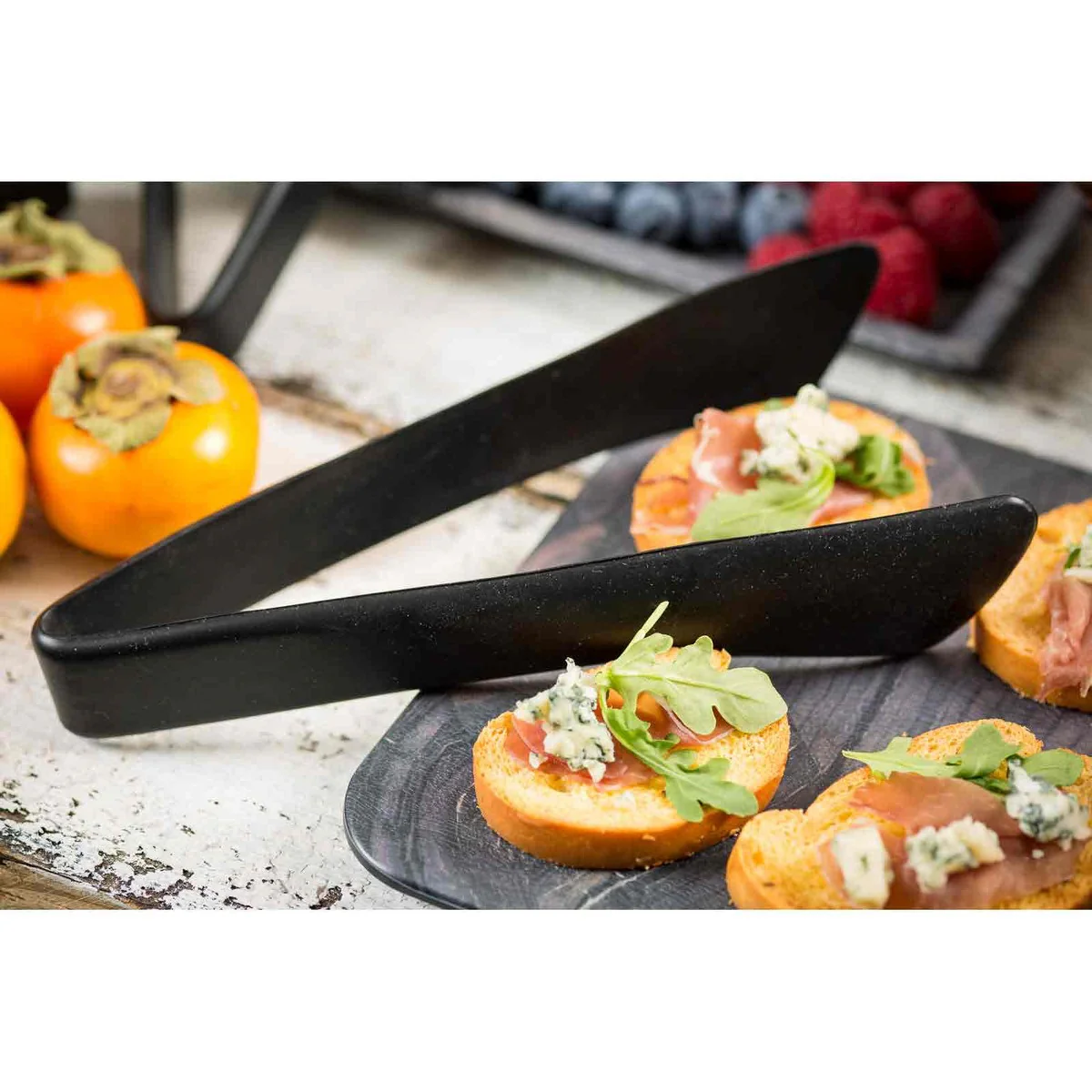 TableCraft 39100 Silicone Coated Stainless Steel Serving Tongs 7" - Black - Image 4