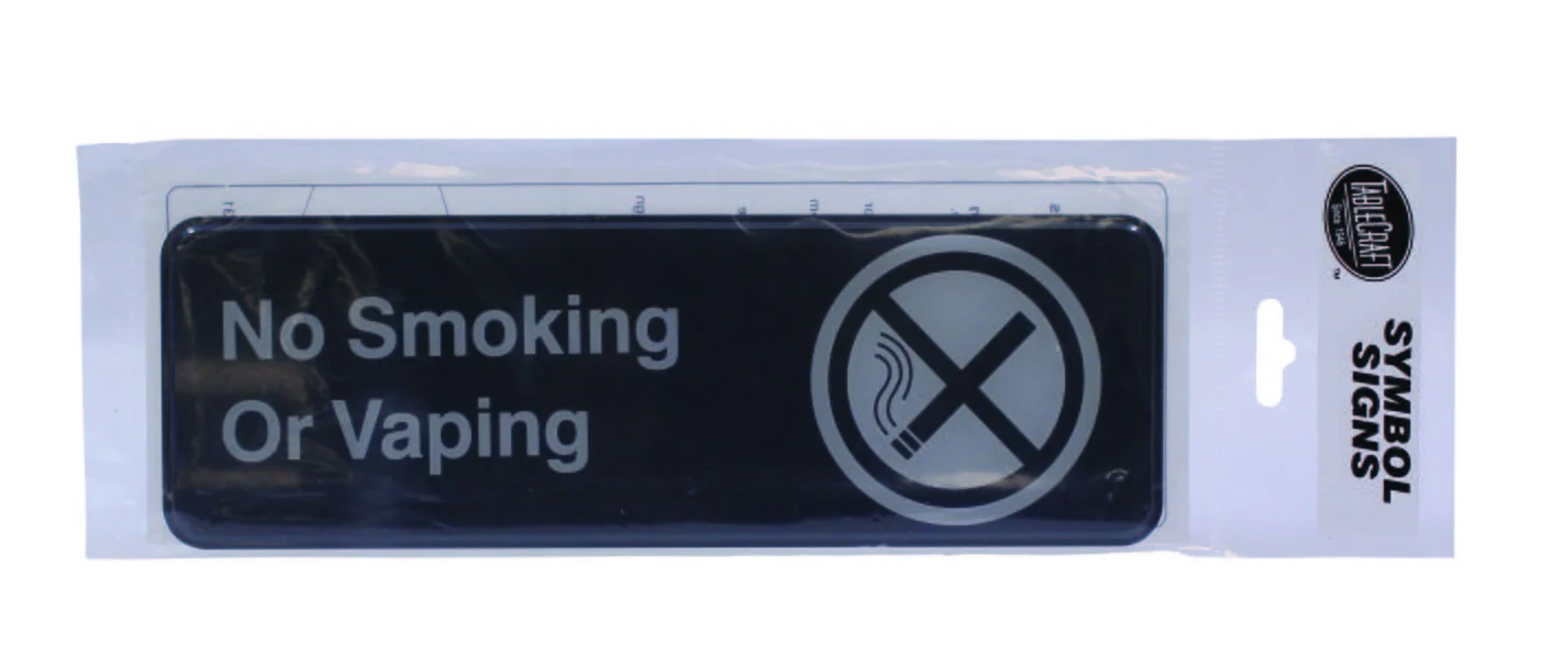 TableCraft 394564 Plastic "No Smoking or Vaping" Sign 9" x 3" - Black / White - Image 2