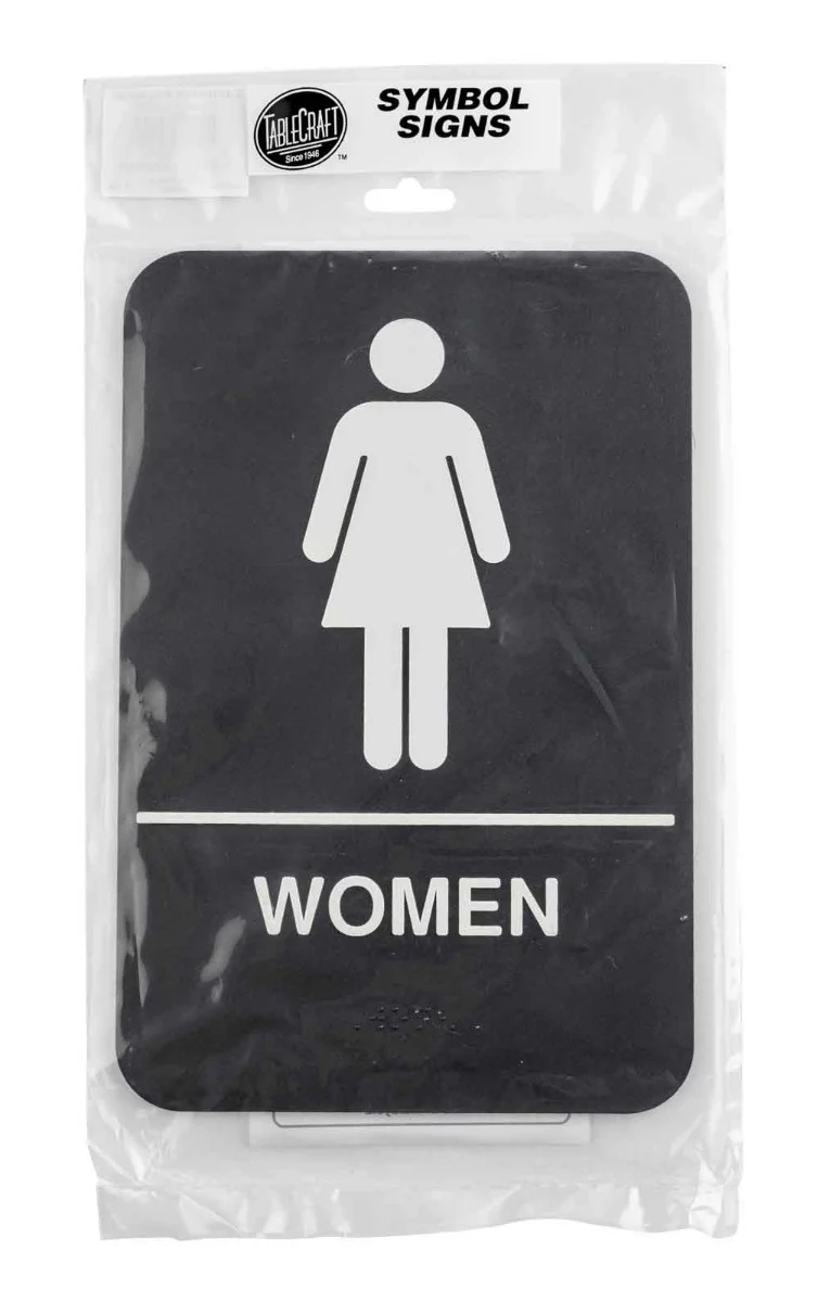 TableCraft 695634 Plastic ADA "Women" Restroom Sign with Braille 6" x 9" - Black / White - Image 2