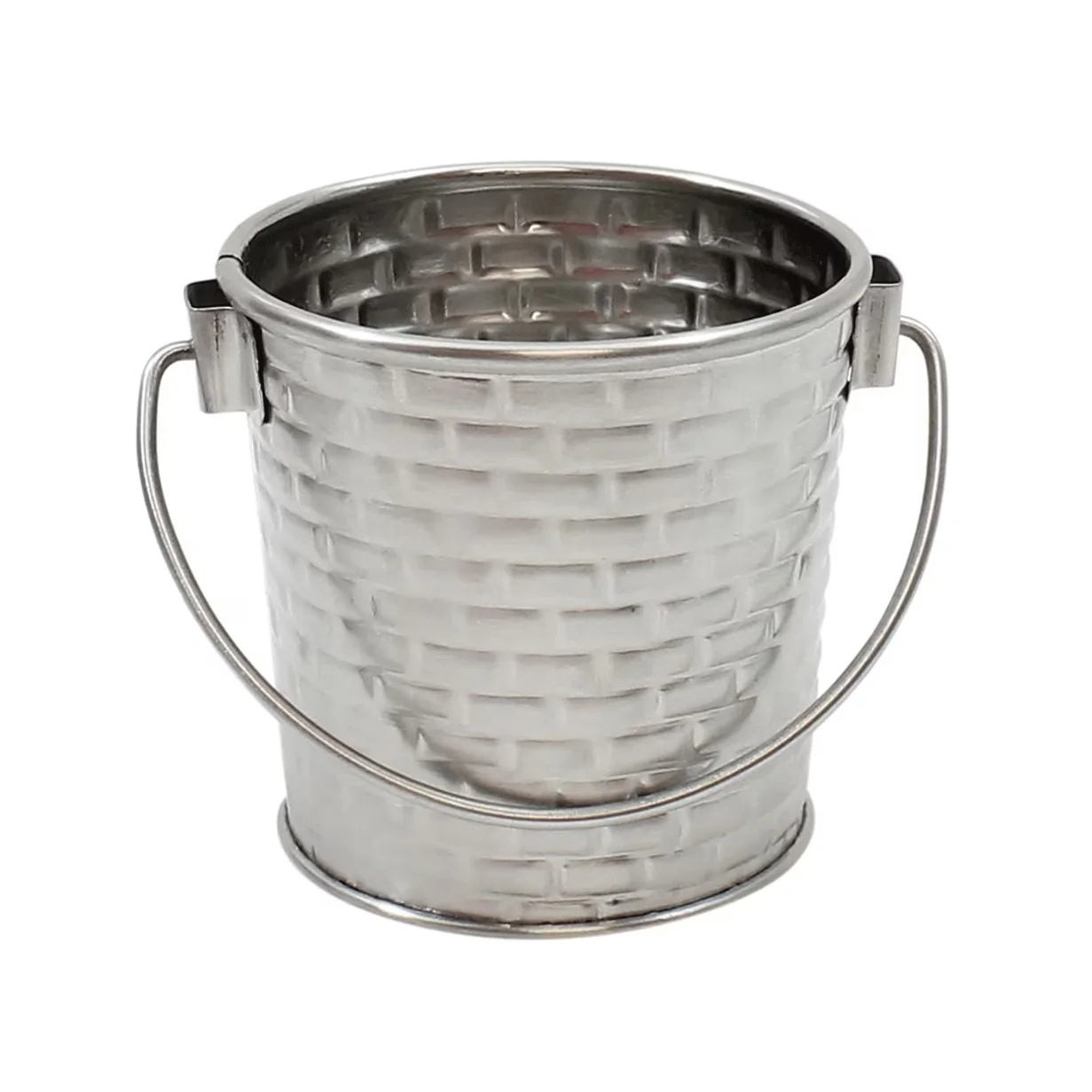 TableCraft GTSS33 Brickhouse Stainless Steel Small Round Serving Pail with Handle 3" dia. x 3-1/4"H - 9 oz. - 12/Case