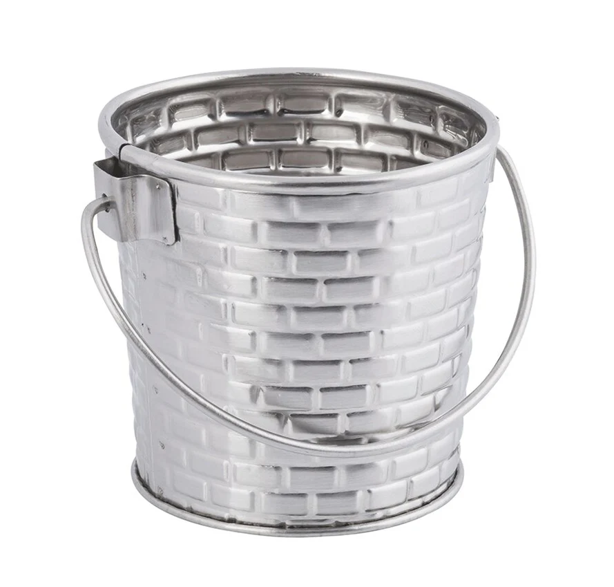 TableCraft GTSS33 Brickhouse Stainless Steel Small Round Serving Pail with Handle 3" dia. x 3-1/4"H - 9 oz. - 12/Case - Image 2