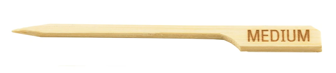 TableCraft MEDIUM "Medium" 3-1/2" Bamboo Temperature Meat Marker Pick - 100/Pack