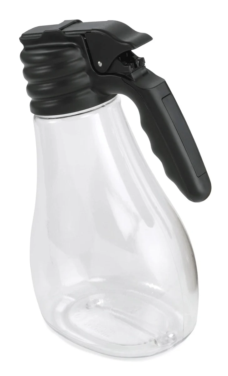 TableCraft N48 Option Polycarbonate Salad Dressing Dispenser with Black Plastic Top and (1) Blank Tag 48 oz. - Clear
