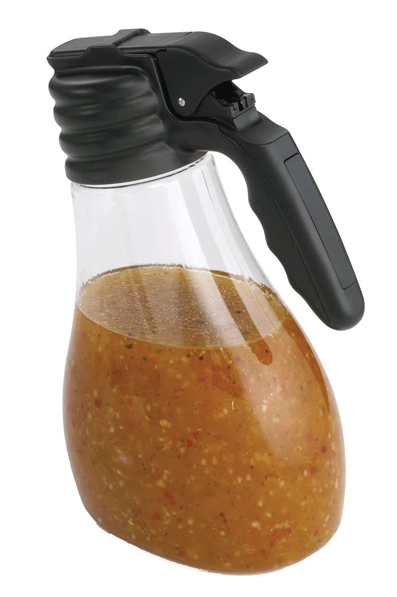 TableCraft N48 Option Polycarbonate Salad Dressing Dispenser with Black Plastic Top and (1) Blank Tag 48 oz. - Clear - Image 2