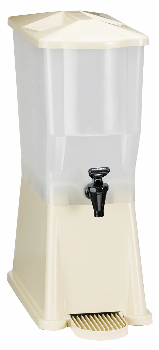 TableCraft 356DP Slimline Polypropylene Non-Insulated Beverage Dispenser with Single Translucent Bowl 3 Gal. - Almond - Image 3