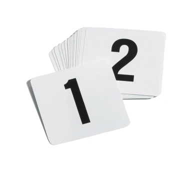 TableCraft TN100 Plastic Table Number Card Set 4" x 4" - Numbers 1 to 100