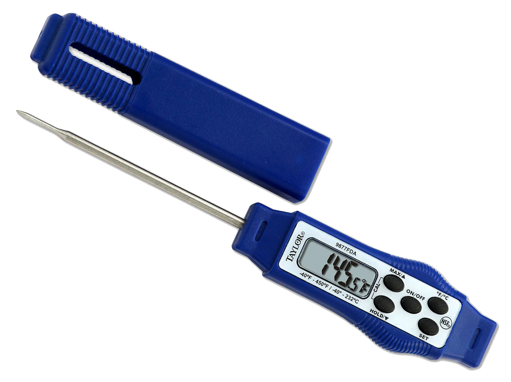 Taylor 9877FDA Compact Waterproof Digital Probe Pocket Thermometer with LCD Display - Blue - (-40 to 450 Deg. F)