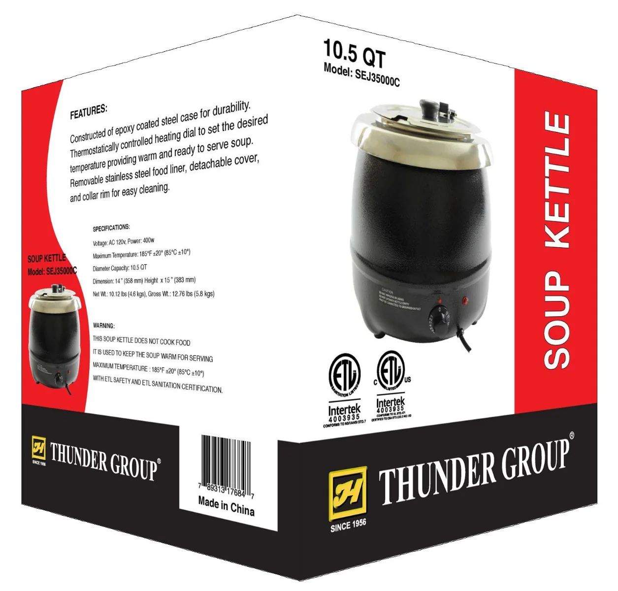 Thunder Group SEJ35000C Countertop Electric Soup Warmer Kettle with Adjustable Temperature Controls and Black Finish 10-1/2 qt. - 120V - Image 4