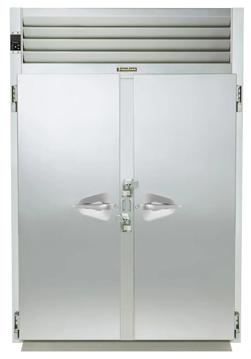 Traulsen RI232LP-COR01 2-Section 2 Solid Door Correctional Roll-Thru Heated Holding Cabinet 68" - Accepts 66"H Racks - 78.8 cu. ft. - 208-230/115v
