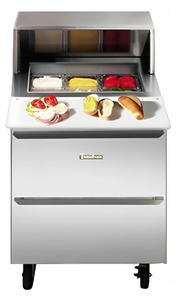 Traulsen UPT276-R-SB 1-Section 1 Right Hinged Door Refrigerated Salad/Sandwich Prep Table with Roll-Top Lid & Stainless Steel Back 27" - Holds (6) 1/6 Size Pans - 7.7 cu. ft. - 115v