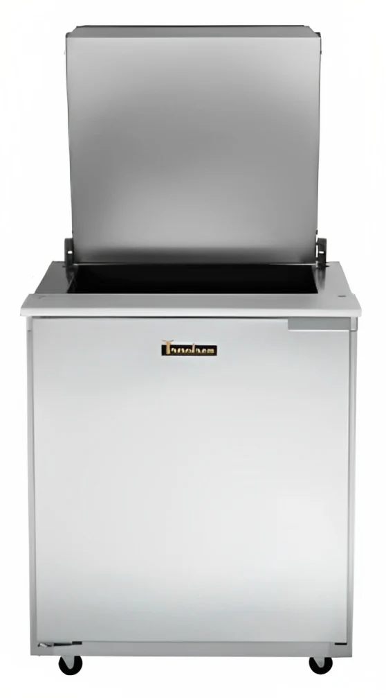 Traulsen UST276-L-SB 1-Section Left Hinged 1 Door Refrigerated Salad/Sandwich Prep Table with Low Profile Flat Lid & Stainless Steel Back 27" - Holds (6) 1/6 Size Pans - 7.7 cu. ft. - 115v - Image 7
