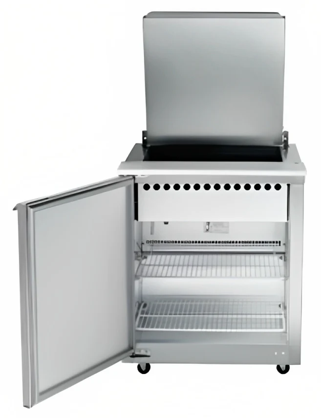 Traulsen UST276-R 1-Section Right Hinged 1 Door Refrigerated Salad/Sandwich Prep Table with Low Profile Flat Lid 27" - Holds (6) 1/6 Size Pans - 7.7 cu. ft. - 115v - Image 8