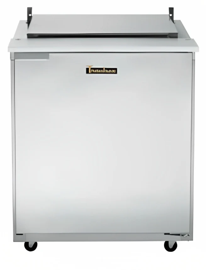 Traulsen UST279-R-SB 1-Section Right Hinged 1 Door Refrigerated Salad/Sandwich Prep Table with Low Profile Flat Lid & Stainless Steel Back 27" - Holds (9) 1/6 Size Pans - 7.7 cu. ft. - 115v - Image 6