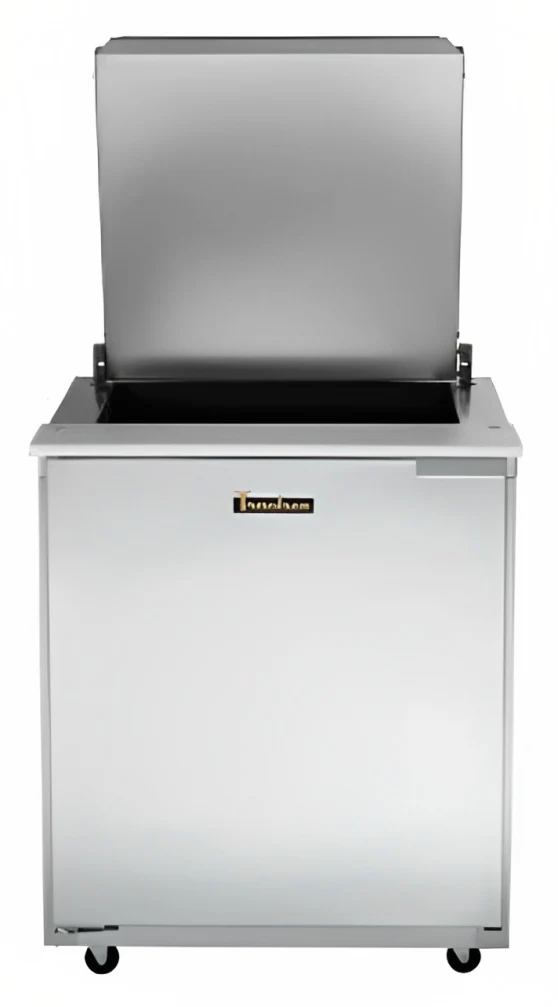 Traulsen UST2312-L 1-Section Left Hinged 1 Door Refrigerated Salad/Sandwich Prep Table with Low Profile Flat Lid 32" - Holds (12) 1/6 Size Pans - 8.8 cu. ft. - 115v