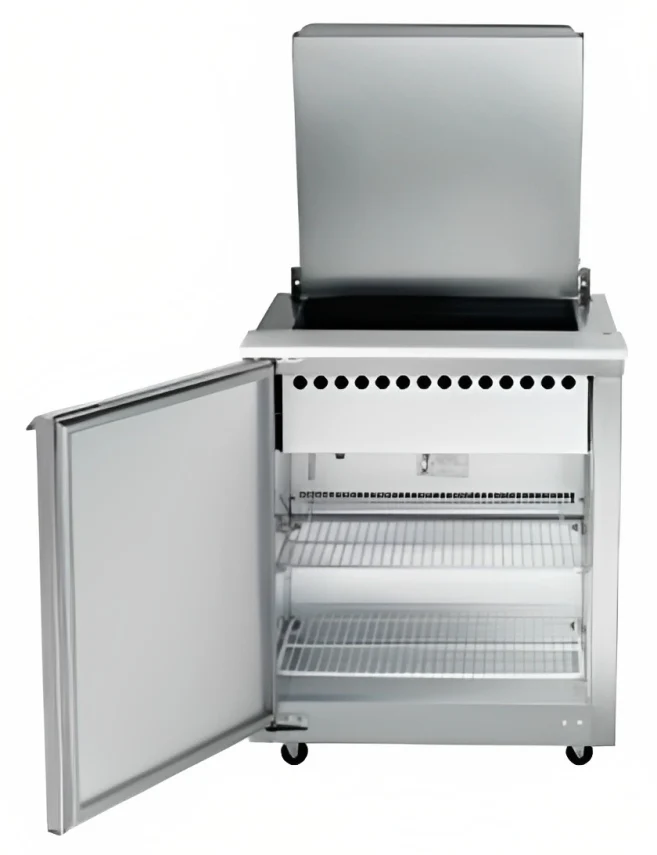 Traulsen UST2312-L-SB 1-Section Left Hinged 1 Door Refrigerated Salad/Sandwich Prep Table with Low Profile Flat Lid & Stainless Steel Back 32" - Holds (12) 1/6 Size Pans - 8.8 cu. ft. - 115v - Image 7