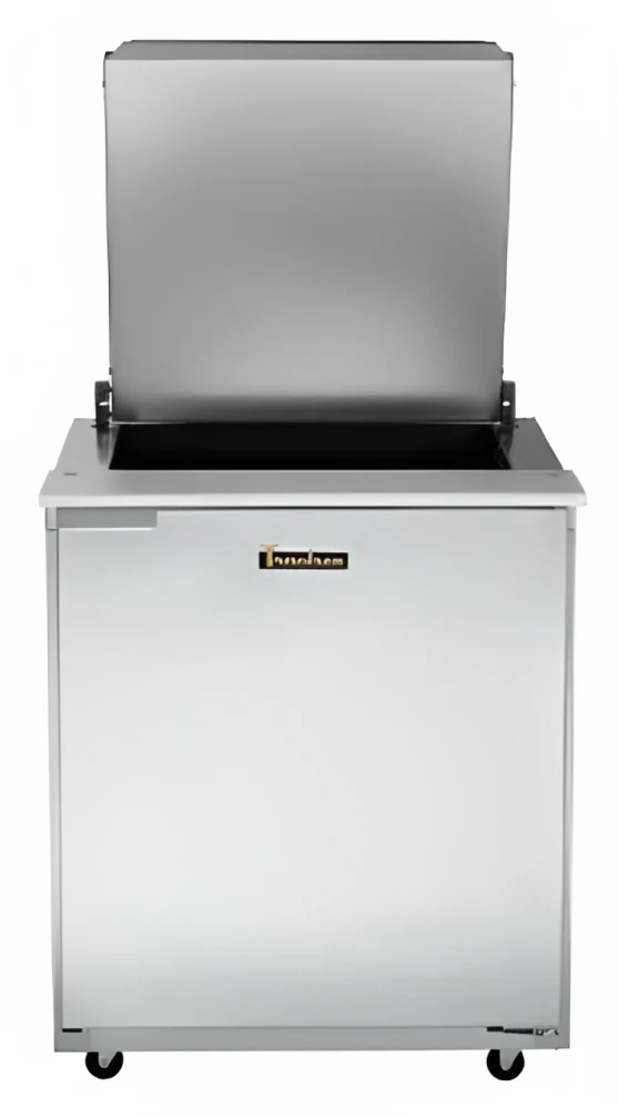 Traulsen UST2312-R-SB 1-Section Right Hinged 1 Door Refrigerated Salad/Sandwich Prep Table with Low Profile Flat Lid & Stainless Steel Back 32" - Holds (12) 1/6 Size Pans - 8.8 cu. ft. - 115v - Image 7