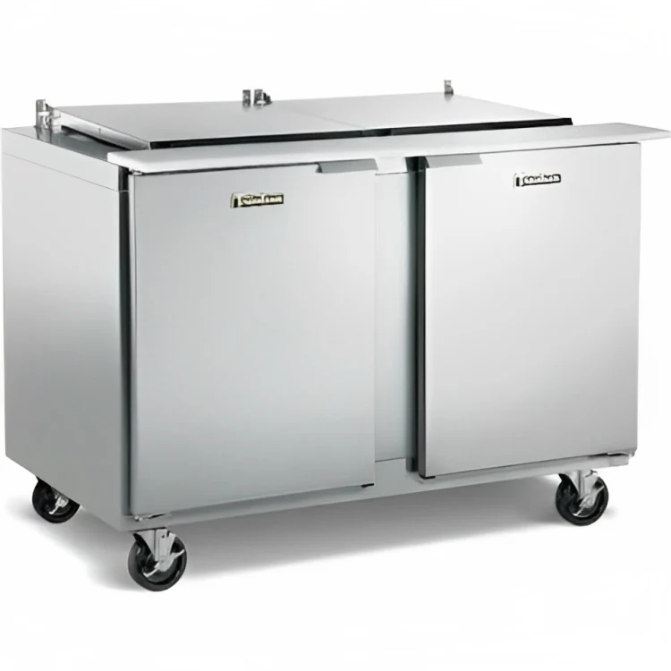 Traulsen UST4812-LR 2-Section Left/Right Hinged 2 Door Refrigerated Salad/Sandwich Prep Table with Low Profile Flat Lid 48" - Holds (12) 1/6 Size Pans - 14 cu. ft. - 115v
