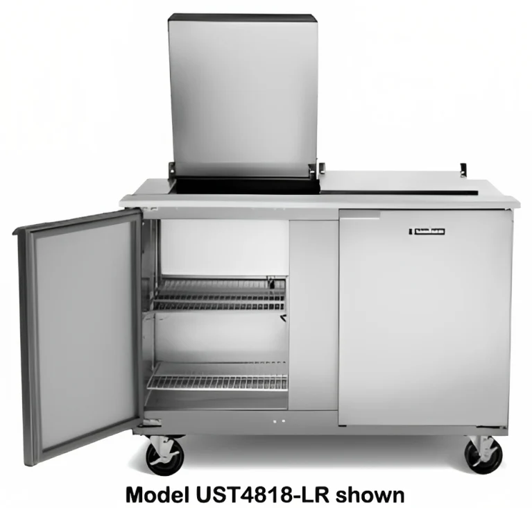 Traulsen UST7212-LL-SB 2-Section Left/Left Hinged 2 Door Refrigerated Salad/Sandwich Prep Table with Low Profile Flat Lid & Stainless Steel Back 72" - Holds (12) 1/6 Size Pans - 20 cu. ft. - 115v - Image 7