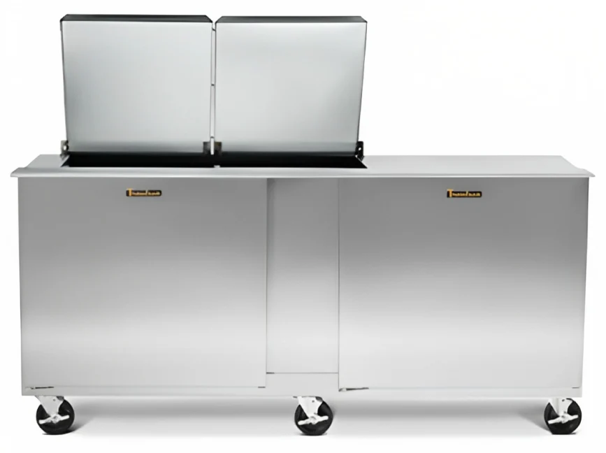 Traulsen UST7230-LL 2-Section Left/Left Hinged 2 Door Refrigerated Salad/Sandwich Prep Table with Low Profile Flat Lid 72" - Holds (30) 1/6 Size Pans - 20 cu. ft. - 115v