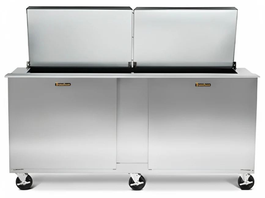 Traulsen UST7230-LR 2-Section Left/Right Hinged 2 Door Refrigerated Salad/Sandwich Prep Table with Low Profile Flat Lid 72" - Holds (30) 1/6 Size Pans - 20 cu. ft. - 115v