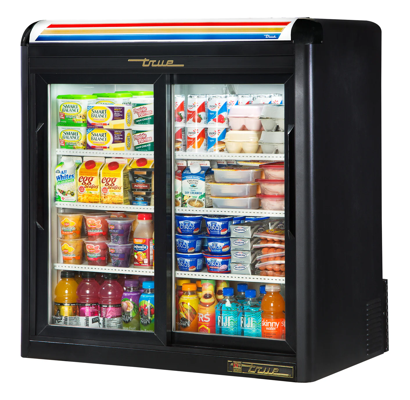 True GDM-09-SQ-HC-LD Black 2 Glass Slide Door Countertop Refrigerated Merchandiser 36" - 115v